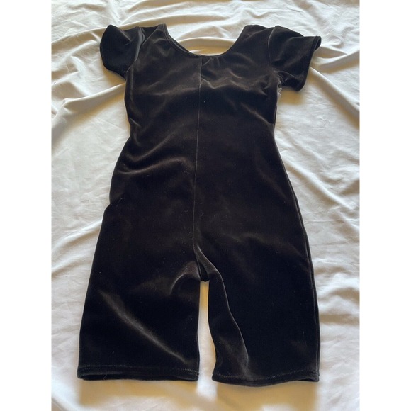 JACQUES MORET Designer Leotard Girls L 10/12 Black Velvet Roses Shorts 80s - Picture 9 of 9